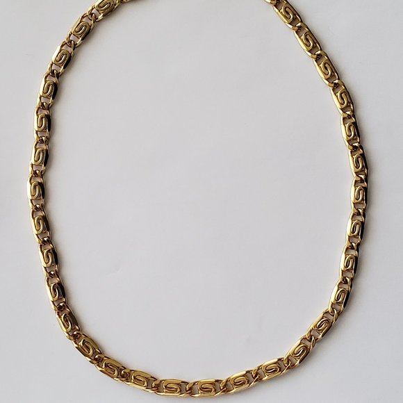 18k Gold Plate Over Brass Scroll Link Heavy Necklace 18" ≈ 32.6 grams - Picture 4 of 7